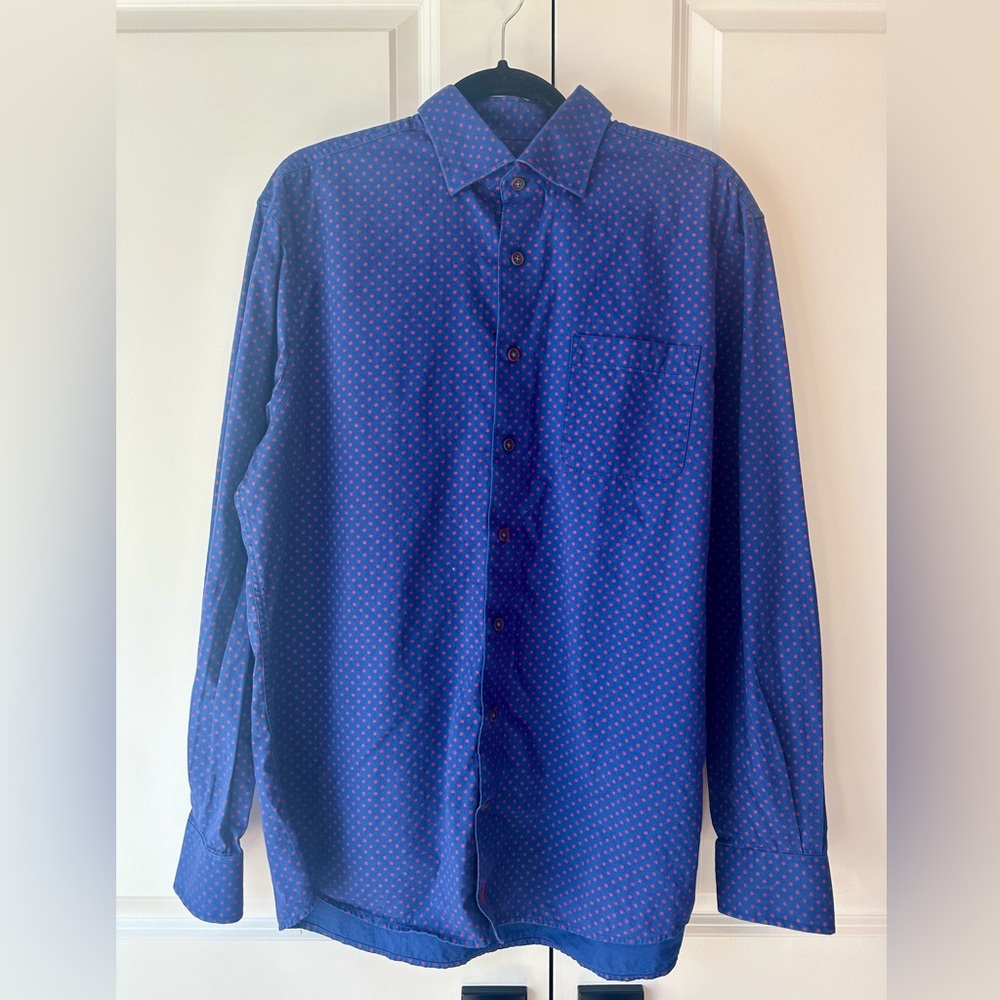 Johnnie-O Men’s Blue w/Red Geometric Pattern Cotton Long Sleeve Button Down